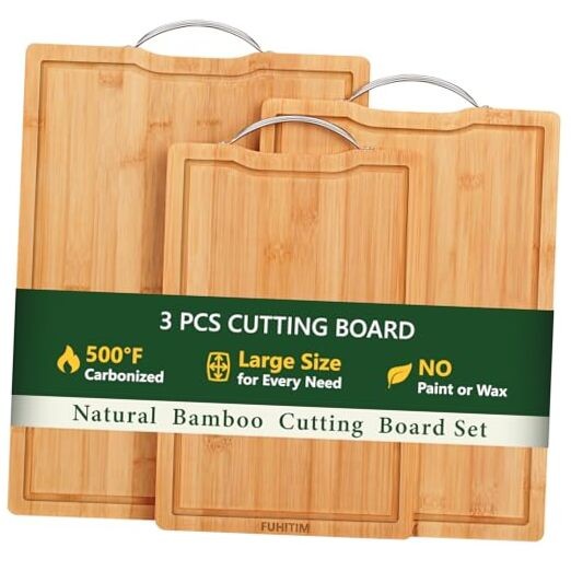 Bamboo Cutting Board, Wooden Cutting Boards for Kitchen with Double Sided Deep