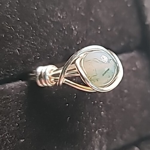 NEW Handmade Wire Wrapped Ring Silvertone Statement Blue Beaded Size 4