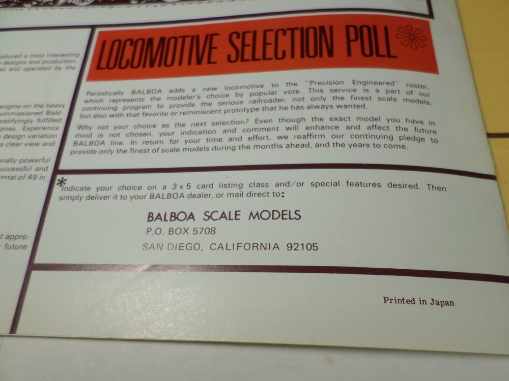 Vintage BALBOA SCALE MODELS Catalog Fifth Edition