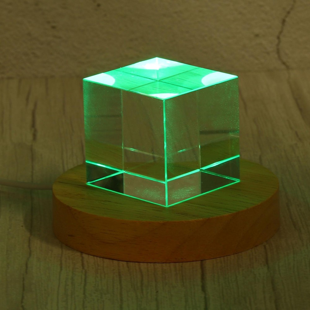 LED Light Round Wooden 3.94" Multicolored Display Base Stand with Remote Control