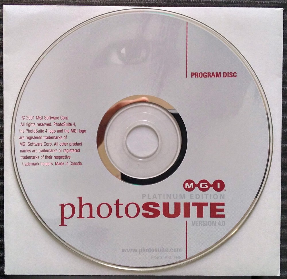MGI PhotoSuite Platinum Edition Version 4.0, 2001, Program Disc, Photo Editing