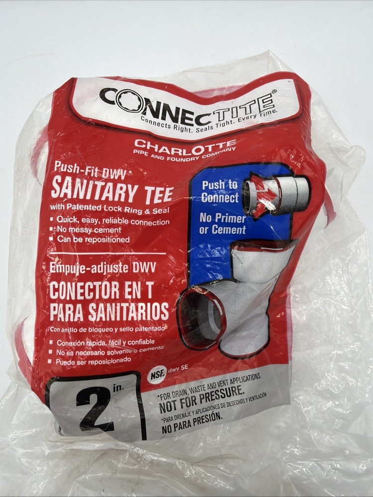 CONNECTITE Charlotte 2" PVC Push-Fit DWV Sanitary TEE Free Ship New