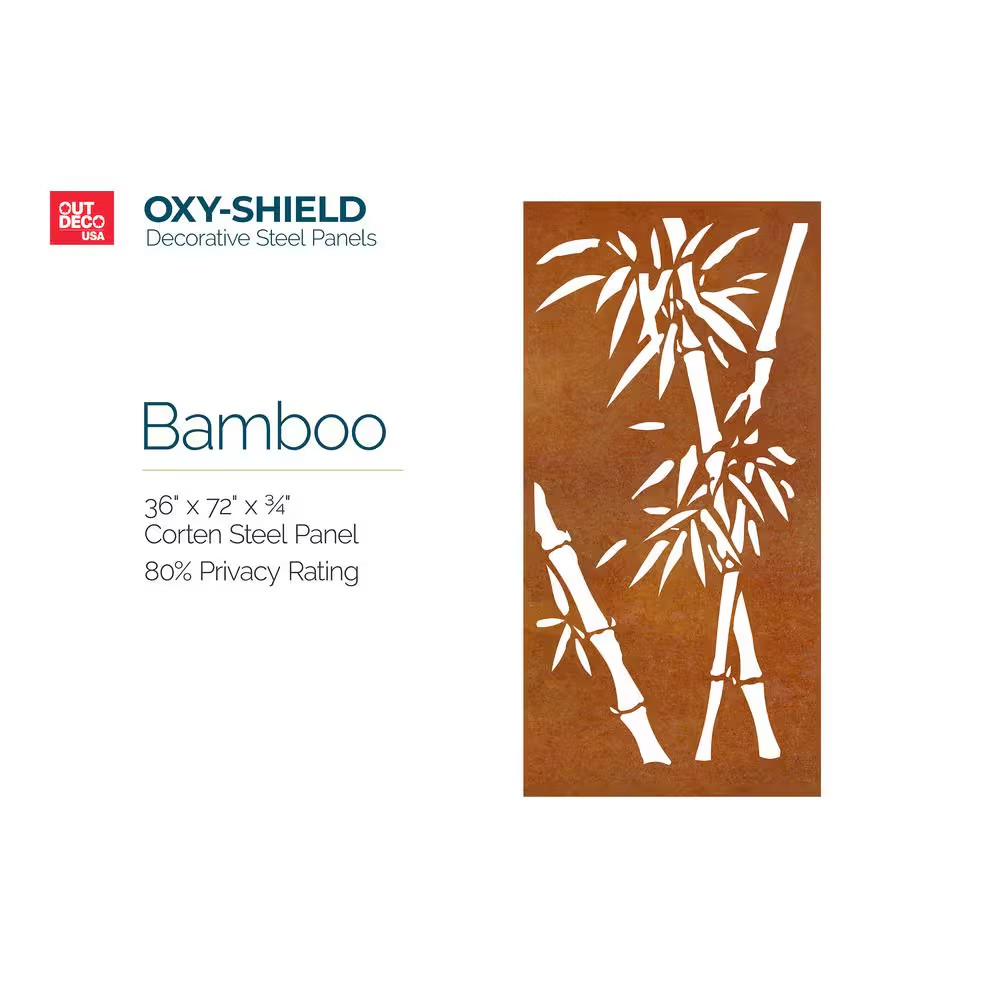 Bamboo 3 Ft. X 6 Ft. Oxy-Shield Weathered Steel Decorative Screen Panel in Rust
