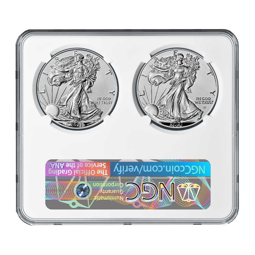 2021 Reverse Proof American Silver Eagle Designer 2pc Set NGC PF69 ER 35th An...
