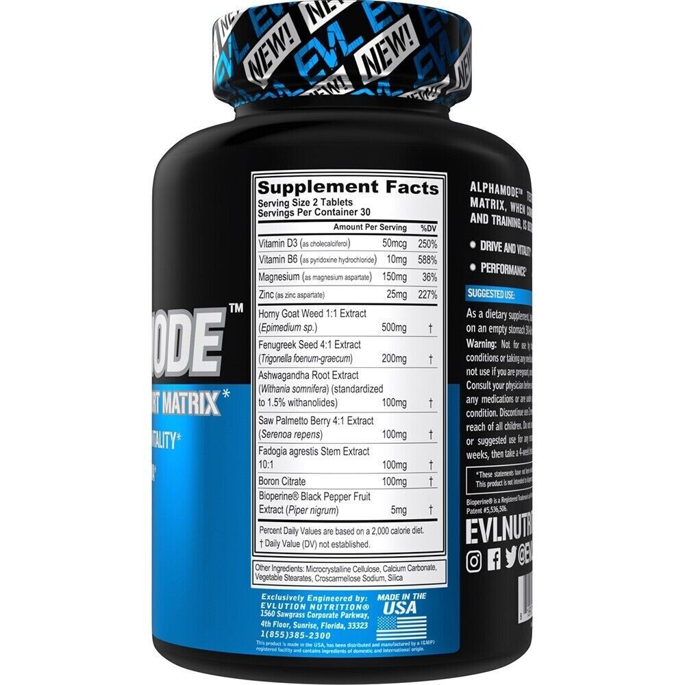 EVL AlphaMode 60ct | Testosterone Drive Vitality Stamina + Strength Boost Pills