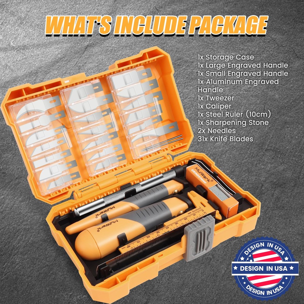 MulWark 41-Piece Precision Hobby Knife Set - Exacto Medium, Orange