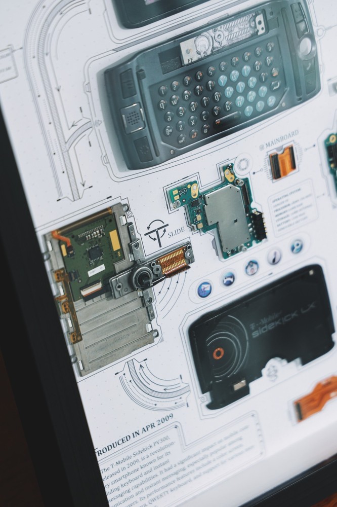 Disassembled T-Mobile Sidekick Phone Frame Art
