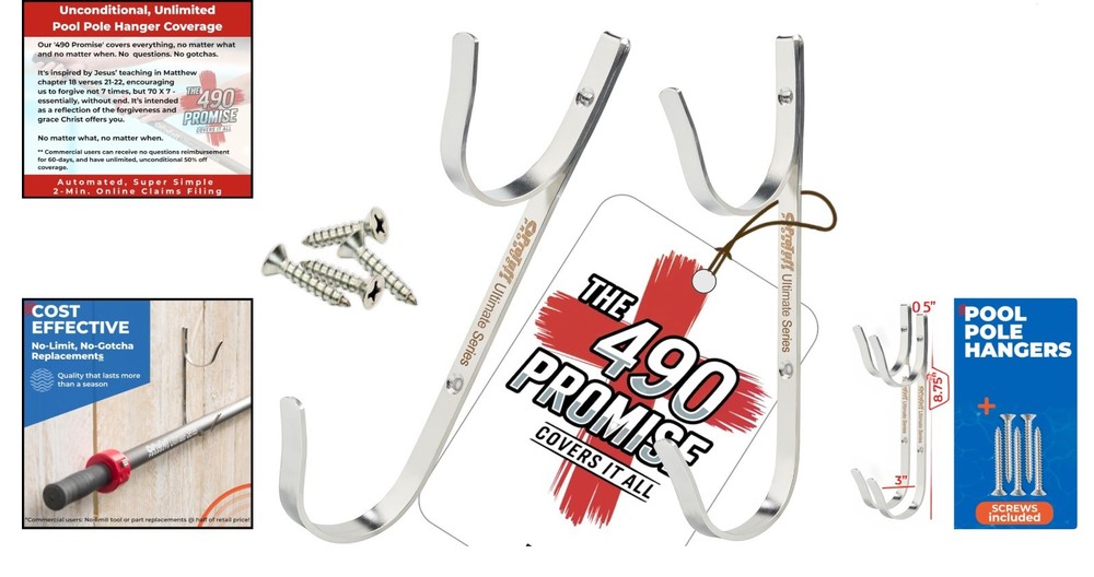 Versatile Pool Pole Hangers - Lifetime , Easy Install - Silver Finish