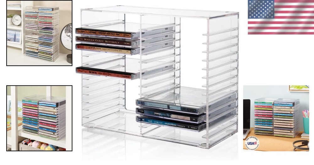 Compact Stackable CD Organizer | Clear Holder for 30 Jewel Cases | USA Made