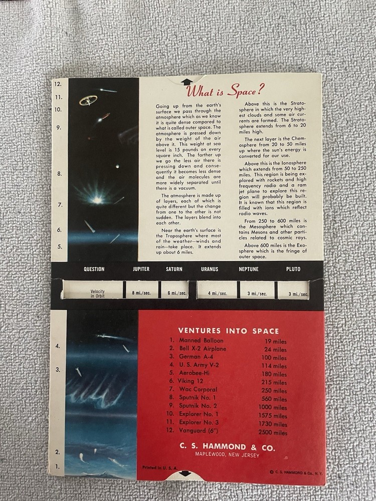 C. S. Hammond's SPACE INFOGRAPH question & answer slide w/ outer envelope