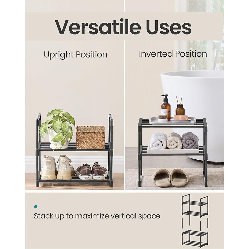 Versatile Shoe Organizer Easy Assembly Space Saving Durable Metal Shelf New
