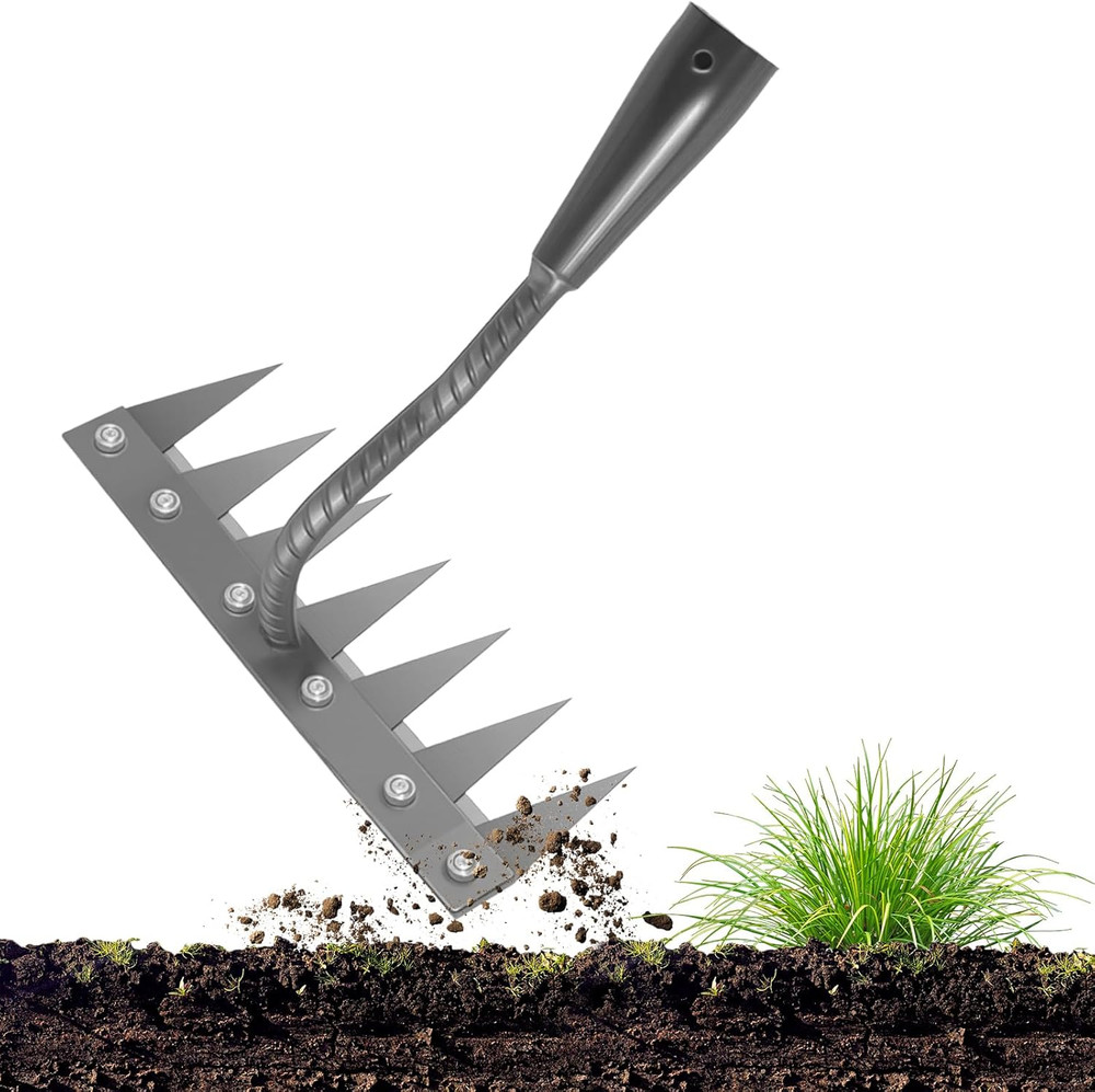 Iron Weeder Tool without Long Handle, 7 Teeths Manual Weeder Remover Tool, Hand