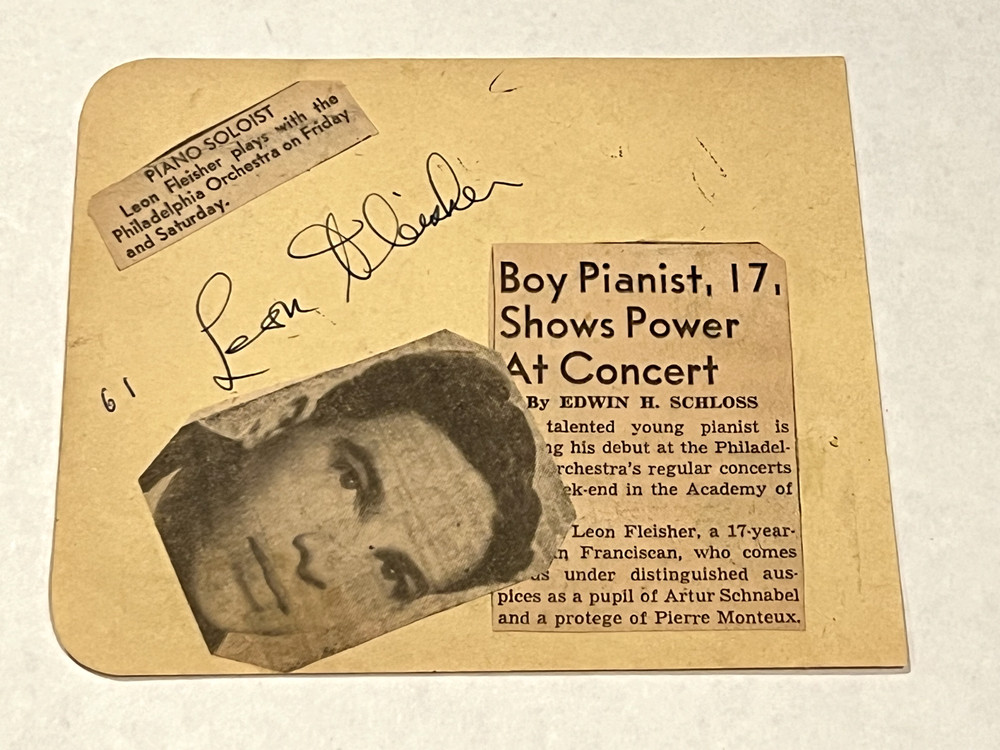 Leon Fleisher Hand Signed Cut (Andre Eglevsky on reverse) 17 year old pianist