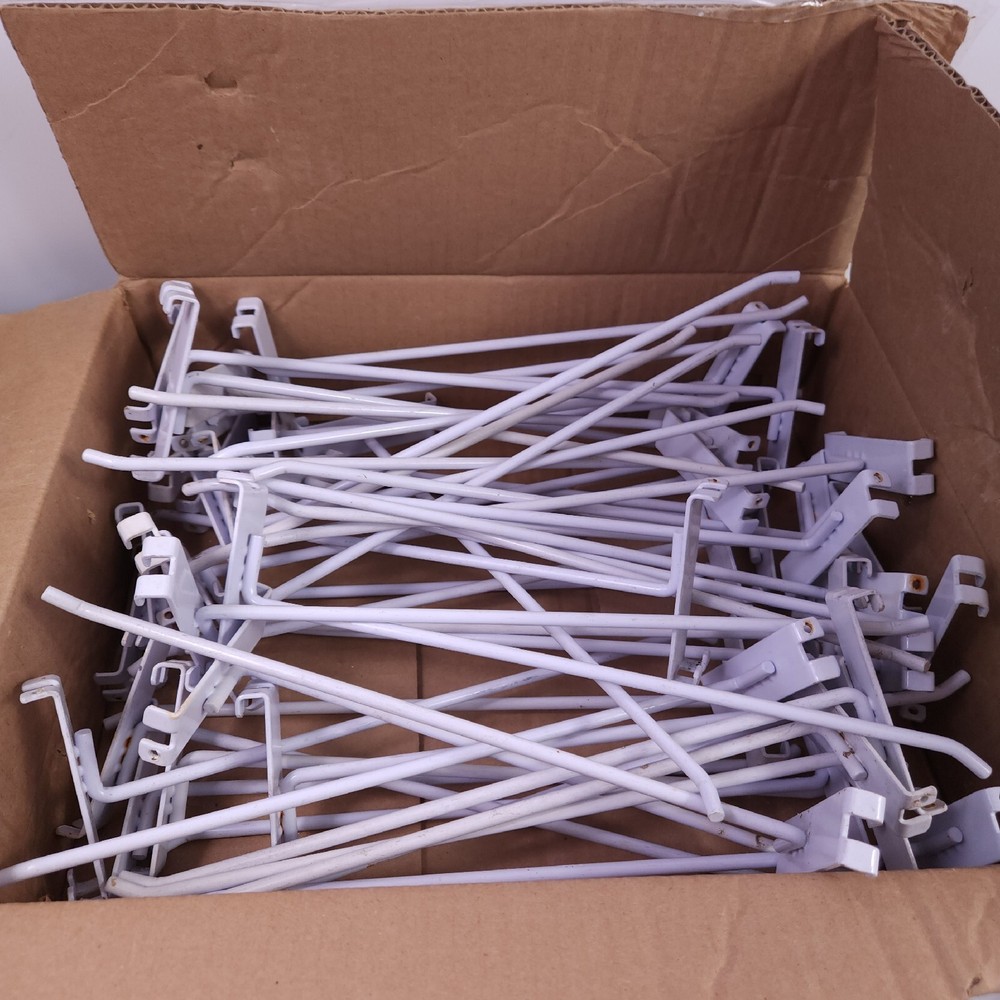 (45x) 12" Long Gridwall Hooks Grid Panel Display Wire Metal - White