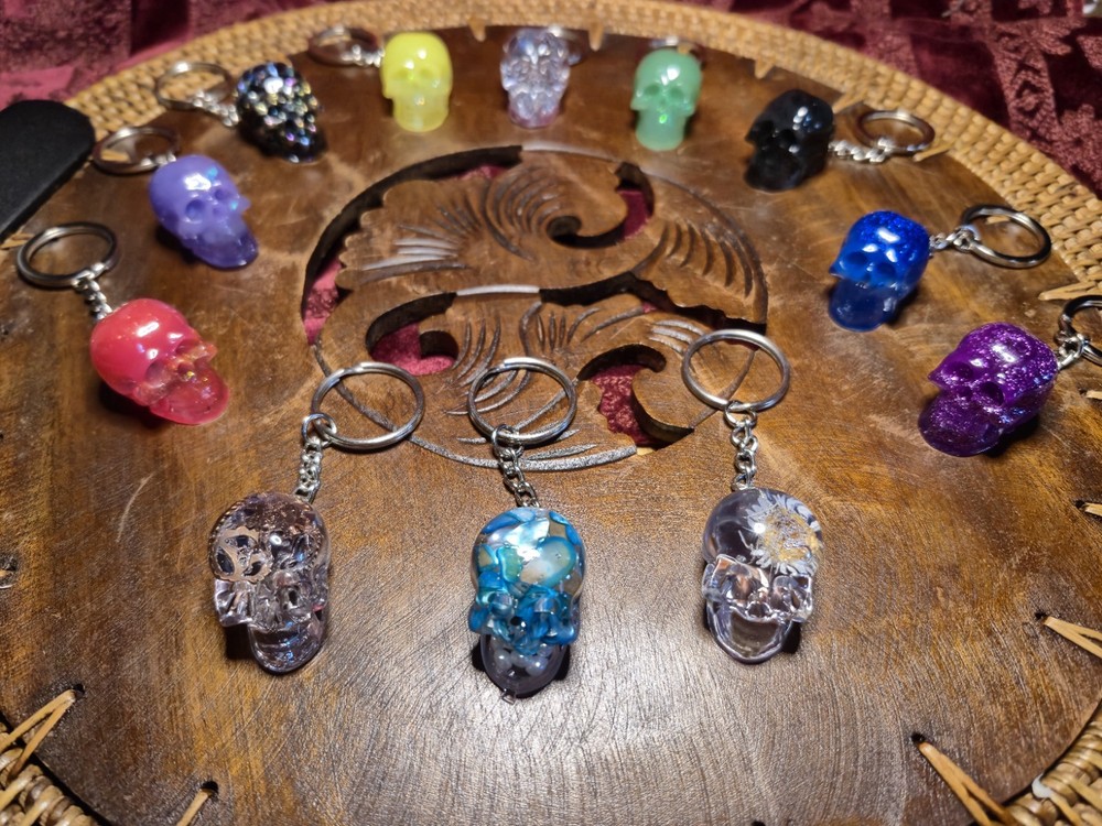 Resin Skull Keychains  Brightly  Colored  , Comes in Multiple Designs