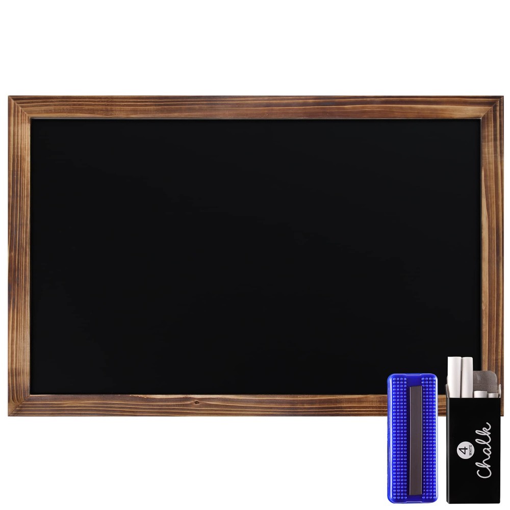 11" X 17" Torched Brown Solid Wood Frame Wall Chalkboard, Magnetic Surface, H...