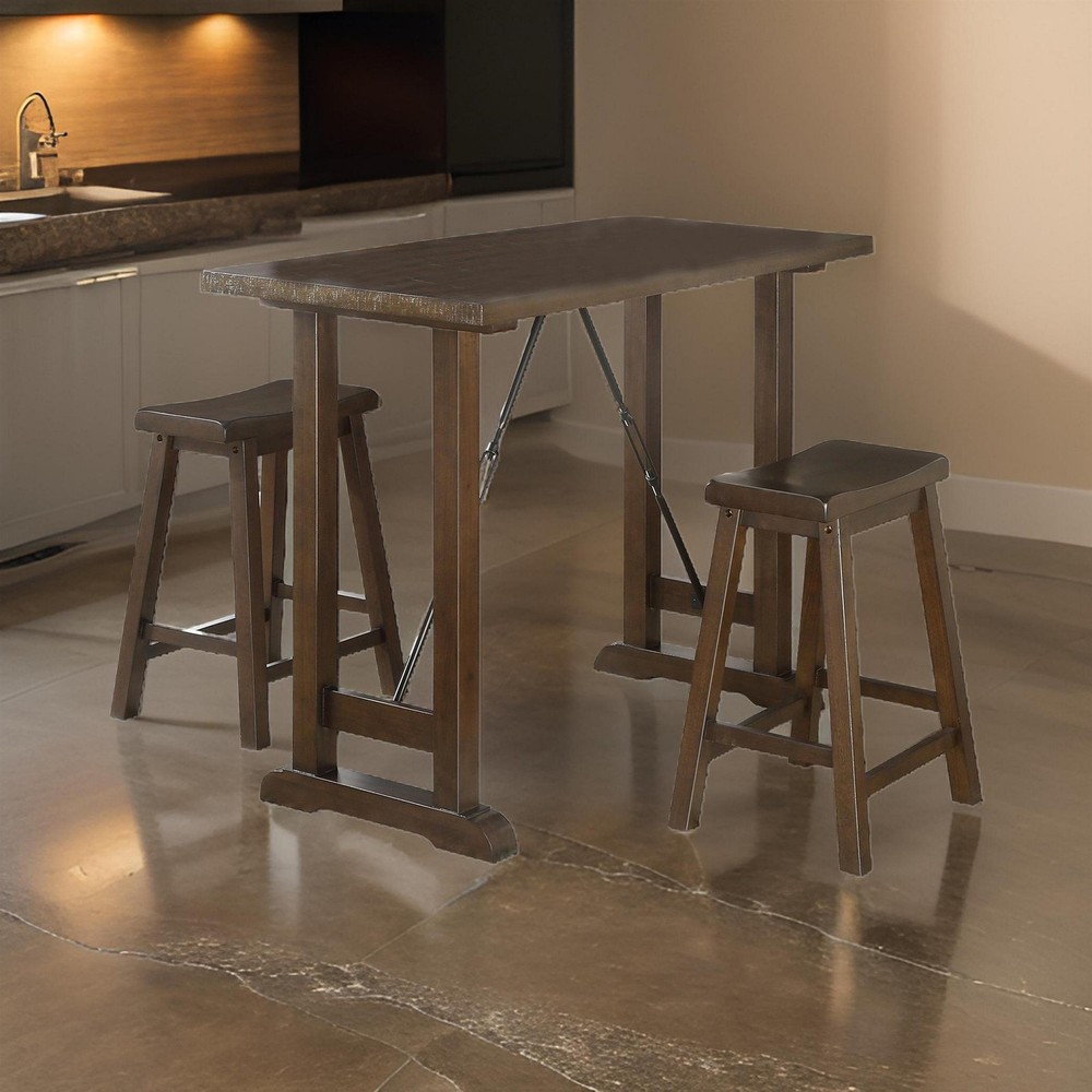 Neil 3 Piece Counter Height Set- 1 Table- 2 Stools- Cherry Brown Solid Wood