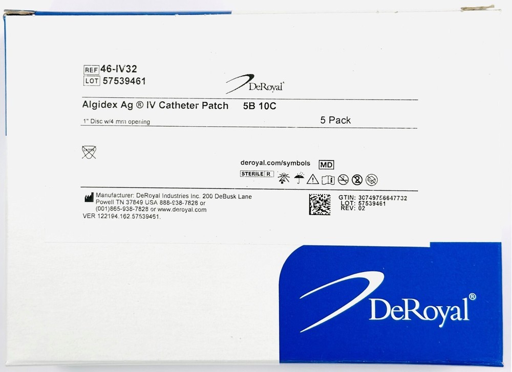 *5-Pieces* DeRoyal Algidex Ag IV Catheter Patch 5B Dressing 1" Disk 46-IV32