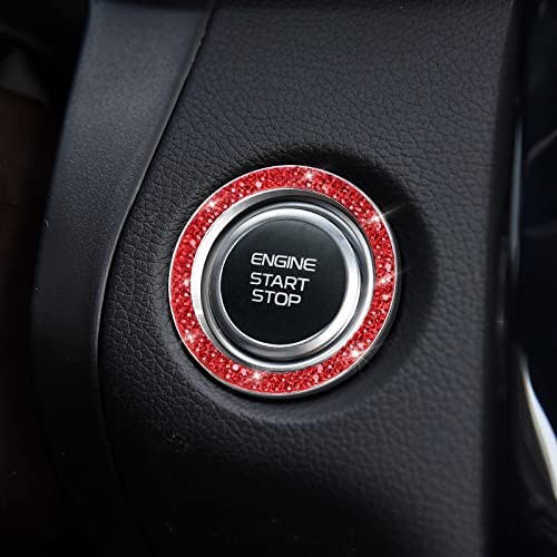 Red Push Start Button Cover Ring, Interior Crystal Diamond Rhinestone B-red
