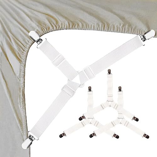 4 Pack White Bed Sheet Straps Elastic Fitted Sheet Clips Bed Gripper for Corners