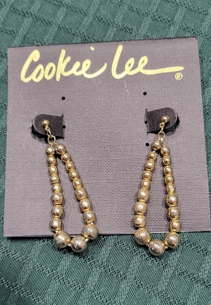Cookie Lee gold beaded teardrop dangle earrings