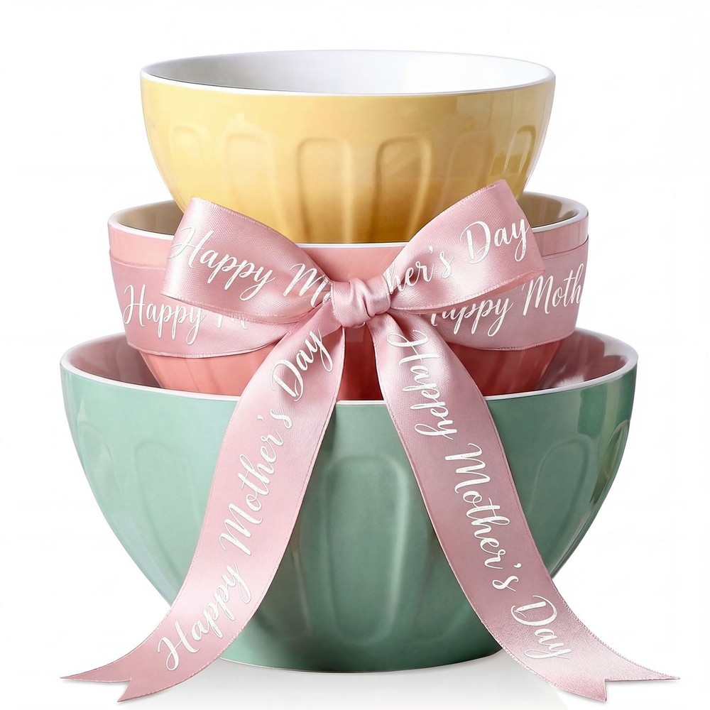 Pastel Ceramic Mixing Bowls, 3 Nesting Sizes - Great Kitchen & Gift Set