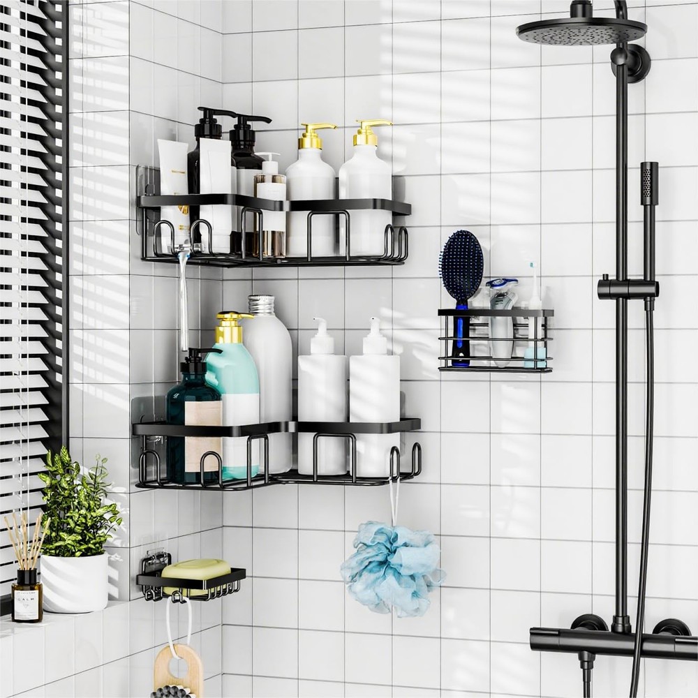 Moforoco 5-Pc L-Shaped Shower Caddy 10.2" Rustproof Corner Organizer