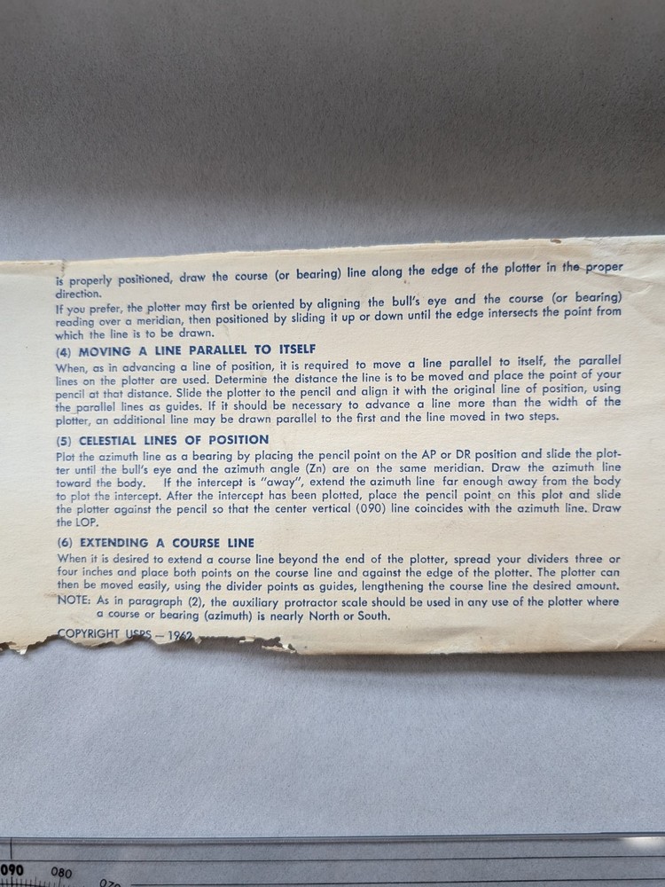 USPS 1960's Clear Nautical Navigation Course Plotter Ruler Tool W/ Sleeve