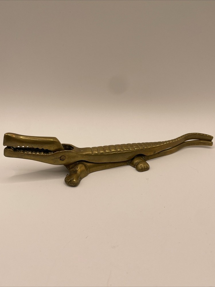Solid Brass Alligator Crocodile Nutcracker Vintage