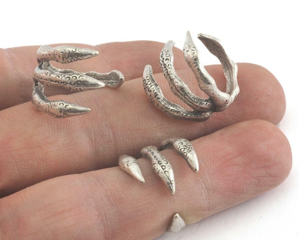 Ring Claw Adjustable Ring Antique Silver Plated Brass 6US Animals Witch Horror