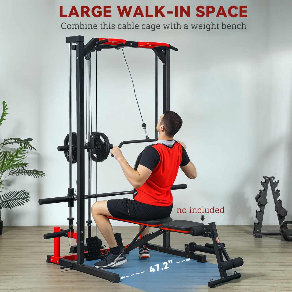 Smith Machine Power Squat Rack with Pull Up Barbell Bar Lat Pull Down System