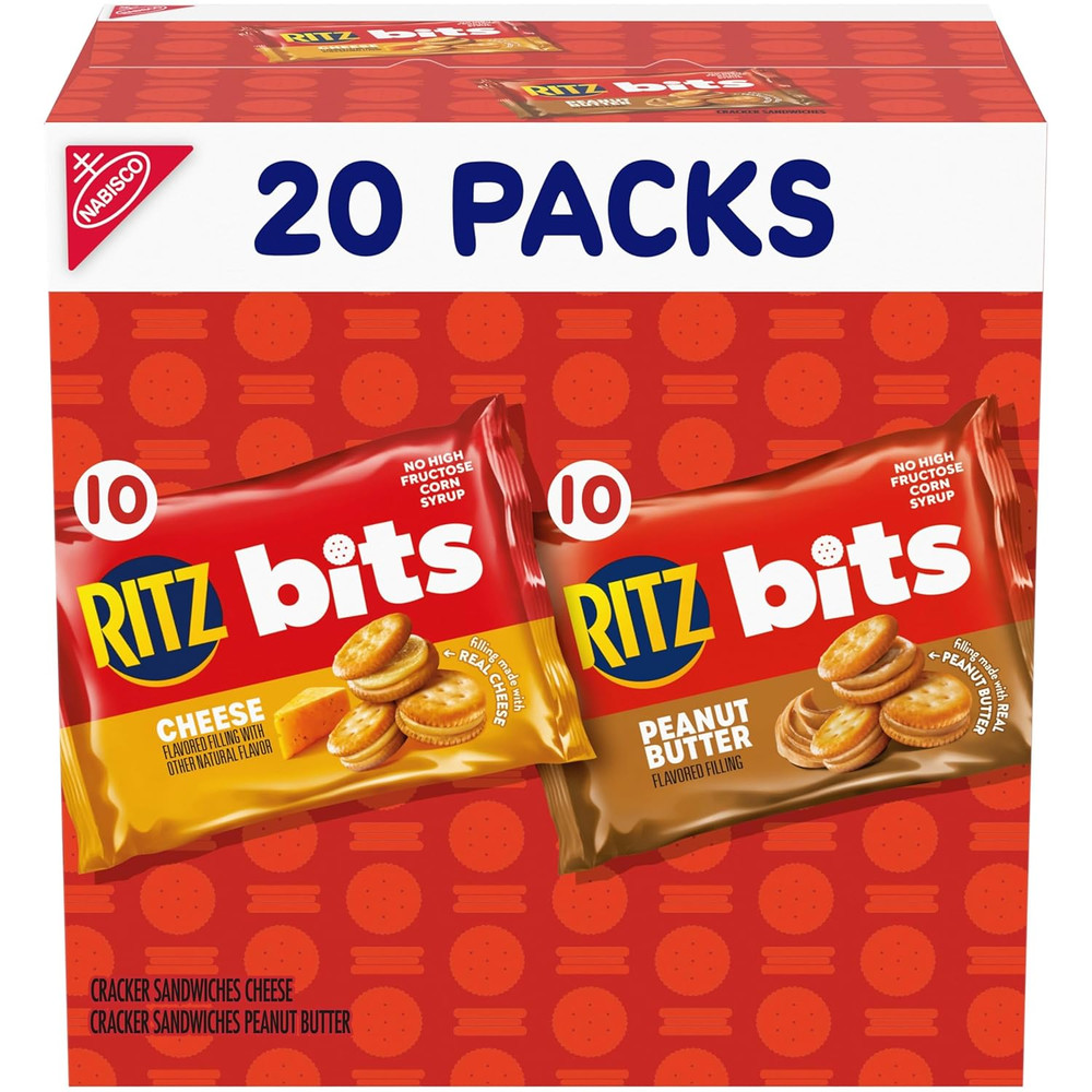 Bits Cheese and  Bits Peanut Butter Sandwich Crackers Variety Pack, Lunch Snacks