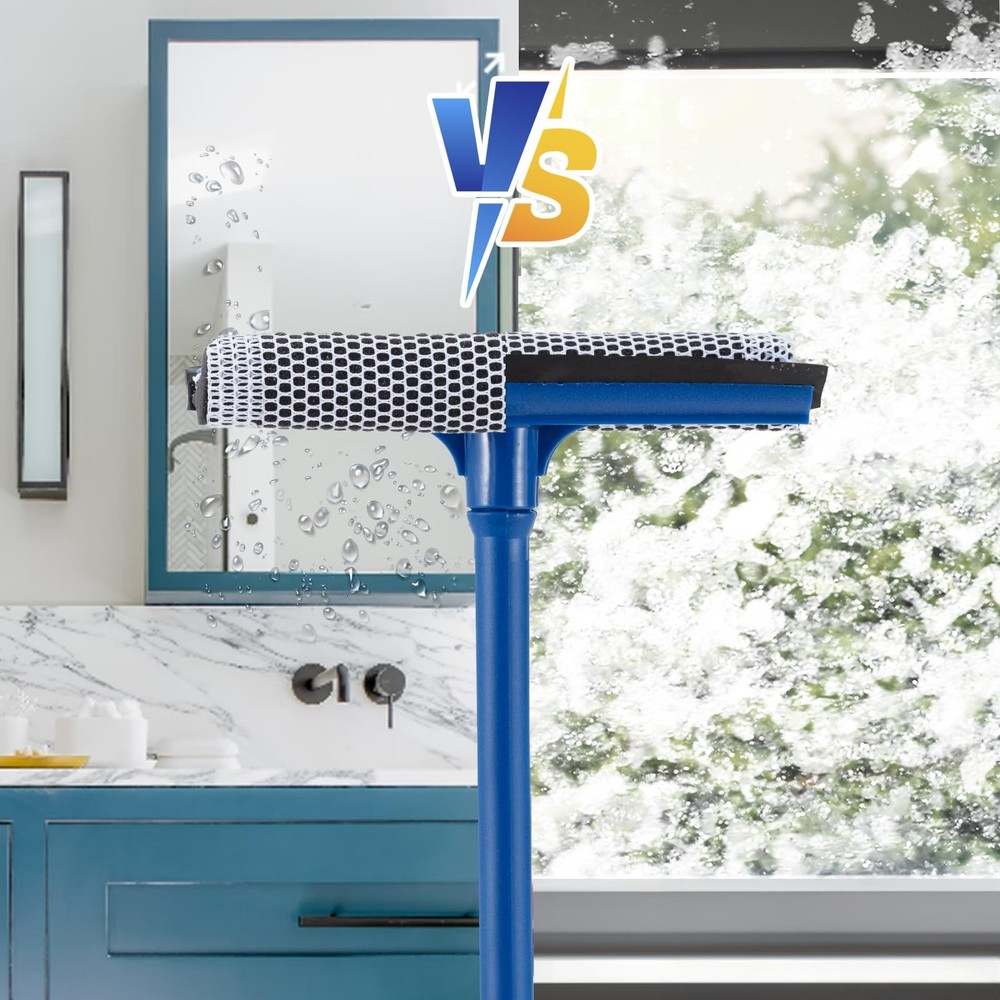 15.9" Window Squeegee for Car,2 in 1 Plastic pole, Blue