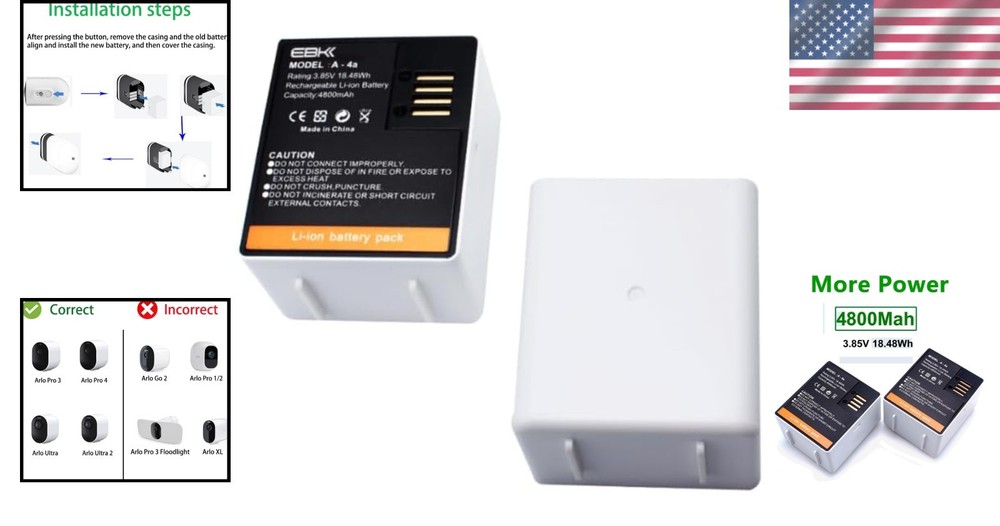 Reusable 3.85V Batteries for Arlo Security Camera (2-Pack)