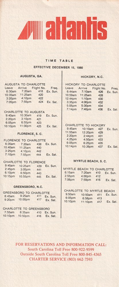 Atlantis Airlines timetable 1980/12/15