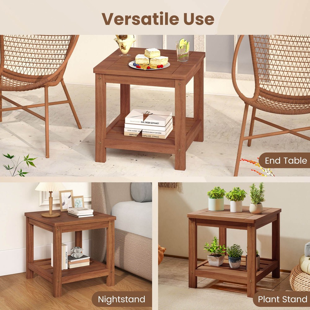 2-Tier Adirondack Side Table w/ Slatted Tabletop Storage Shelf for Garden