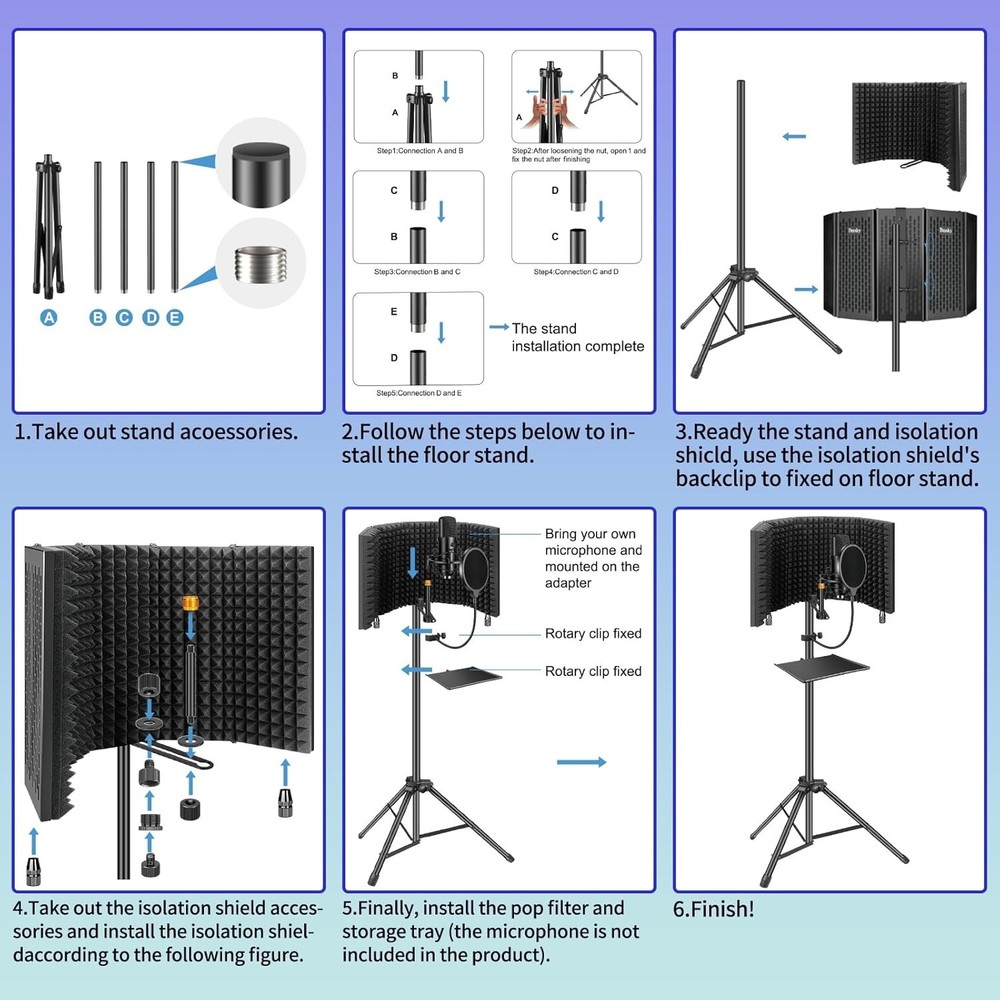 Microphone Isolation Shield Pop Filter Stand Studio Soundproof Booth