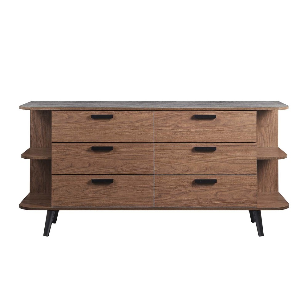 Modway Langston Open Display Storage Sideboard in Walnut Gray