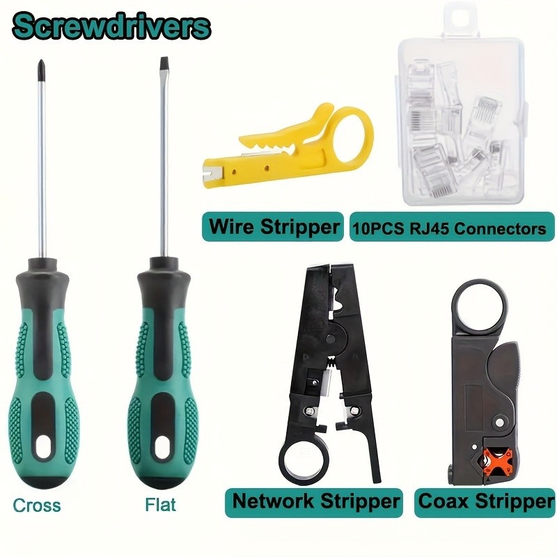 Network Tool Kit - RJ45 Crimper, Tester & Strippers for Ethernet Cable Work