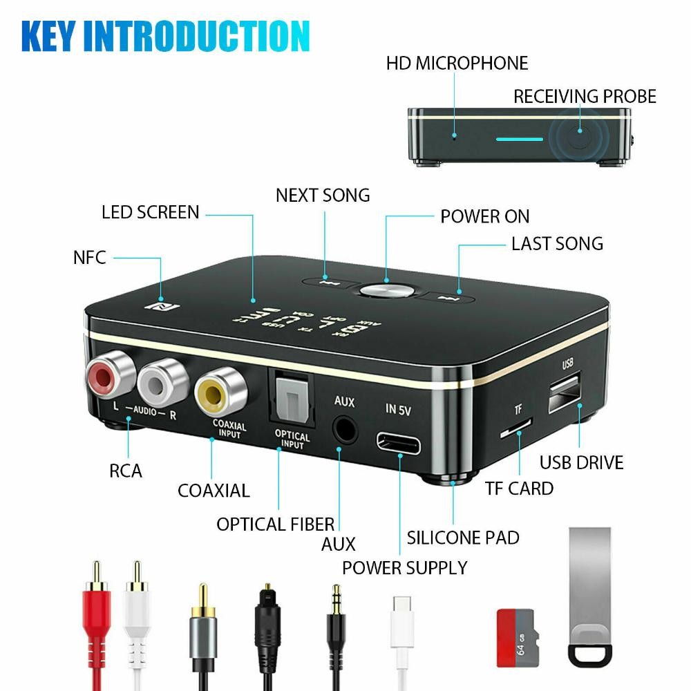 NFC Multi-Function Bluetooth Receiver Wireless 3.5mm AUX to 2RCA Audio Adapter D