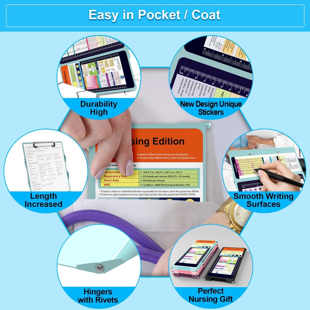 Nursing Clipboard Foldable Pocket Size-Nursing Edition Cheat Sheets Aluminum ...