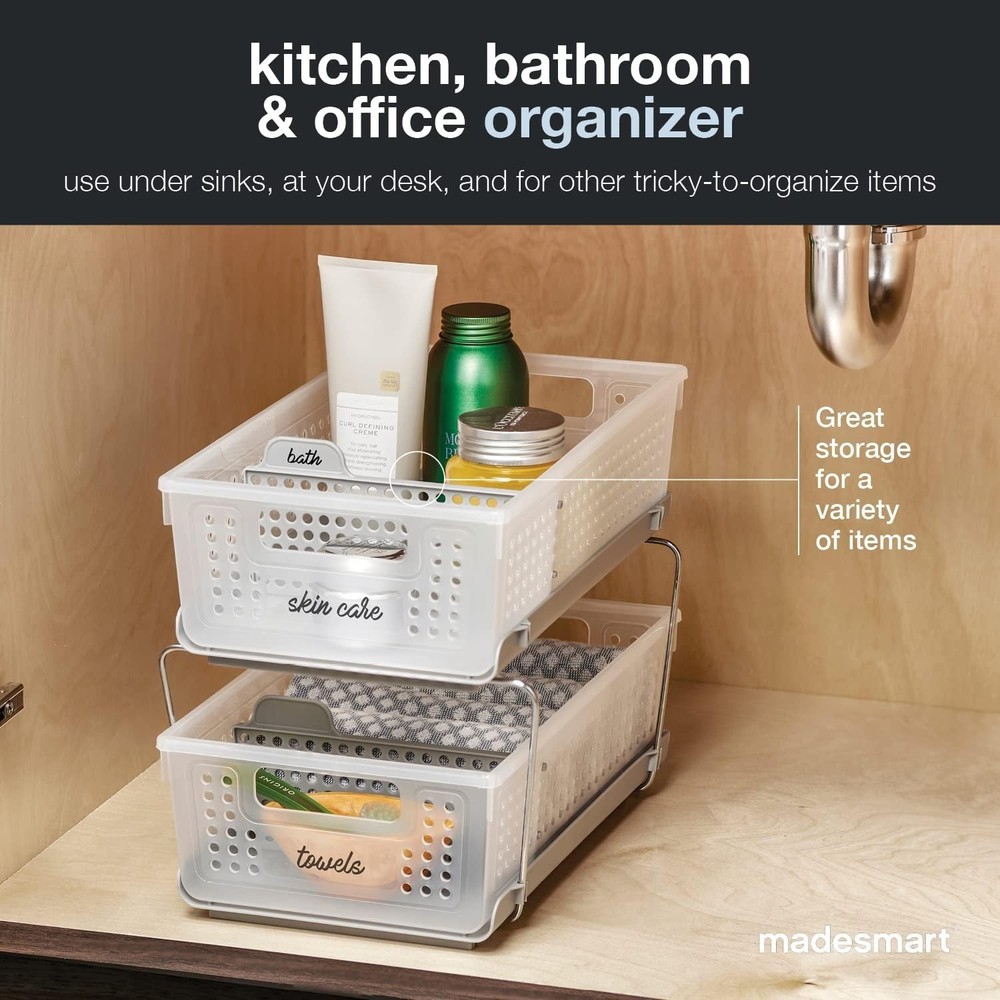 Frost 2-Tier Under Sink Organizer with Sliding Baskets Adjustable Dividers