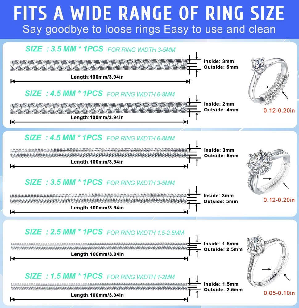 Ring Sizer Adjuster for Loose Rings,14Pack 14 Sizes Guards, Spacers & Clear
