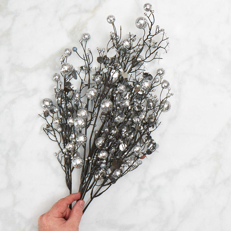 24" Glitzy Silver Glitter Ball and Sequin Accent Bush