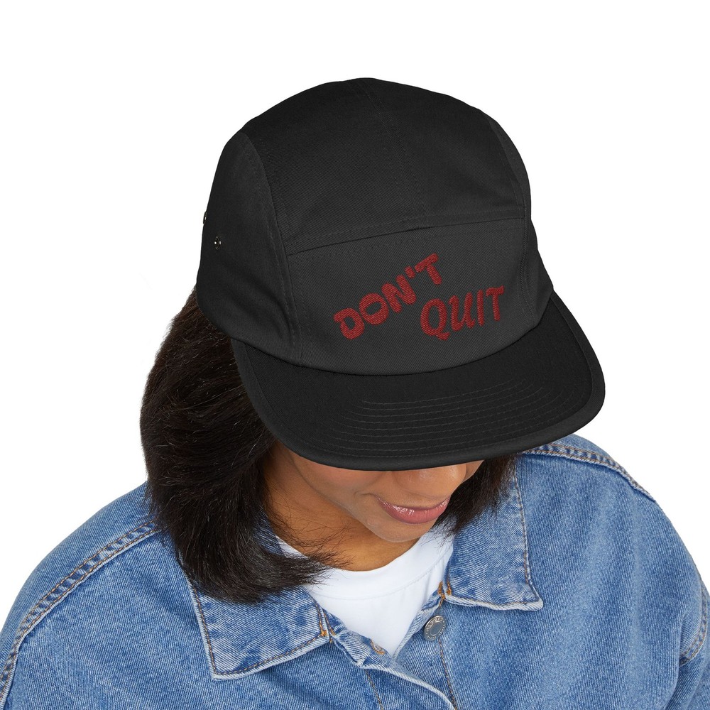 Black Hat Don't Quit embroidered 5-panel cap motivational Red text hat