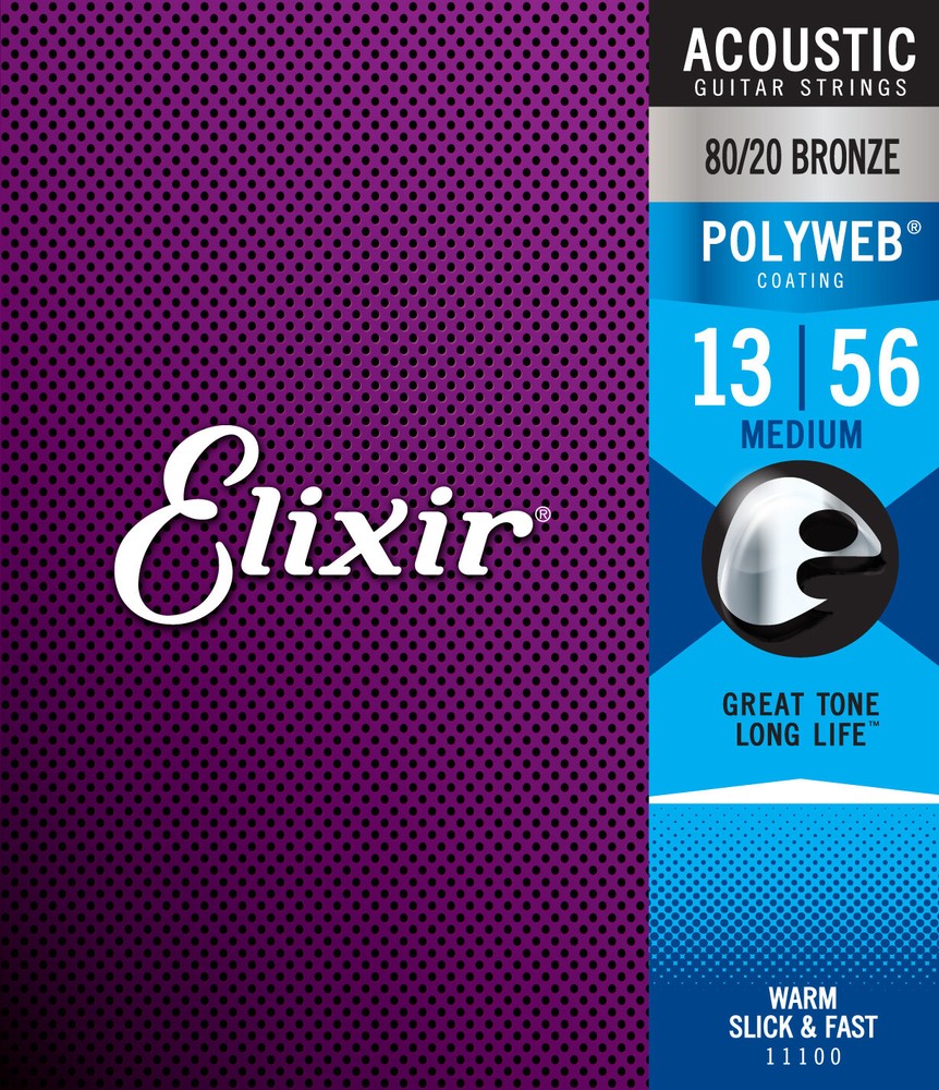Elixir® Strings 11100 80/20 Bronze Acoustic Guitar Strings w POLYWEB® Coating