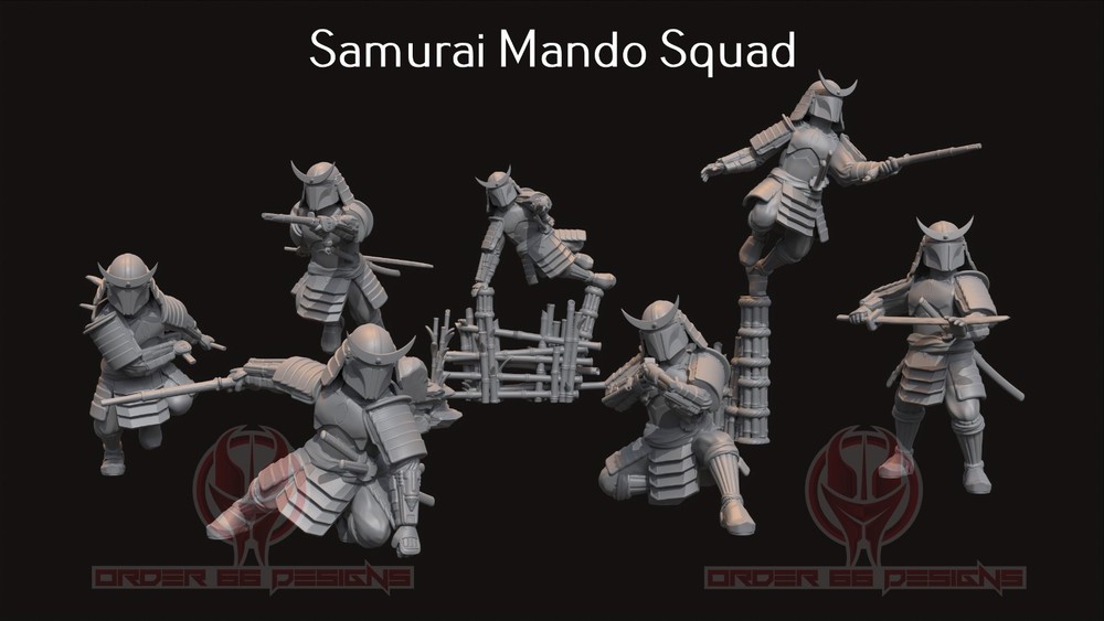Star Wars Legion 3d printed Samurai Mandalorian Squad - Legion Scale