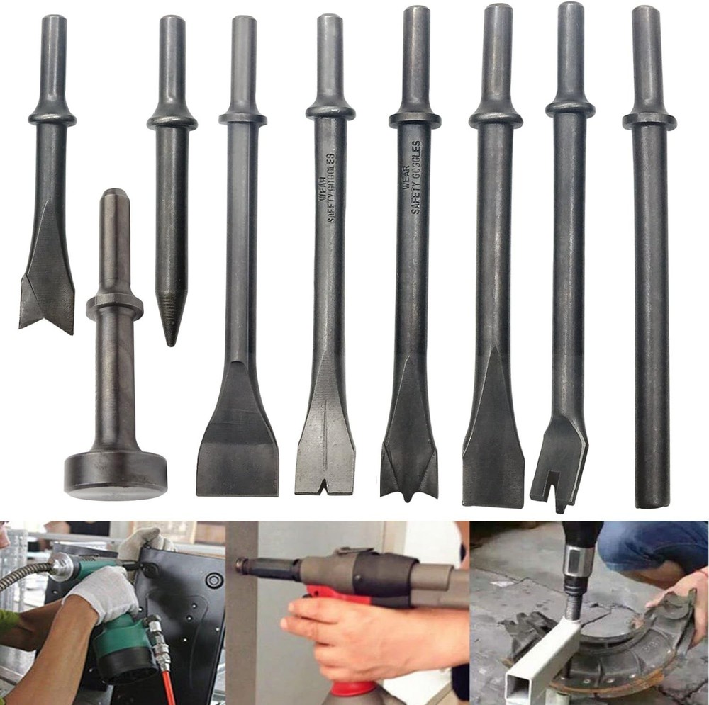 9PCS Air Hammer Bits Pneumatic Chisel Set Air Hammer Punch Chipping Bits Tools