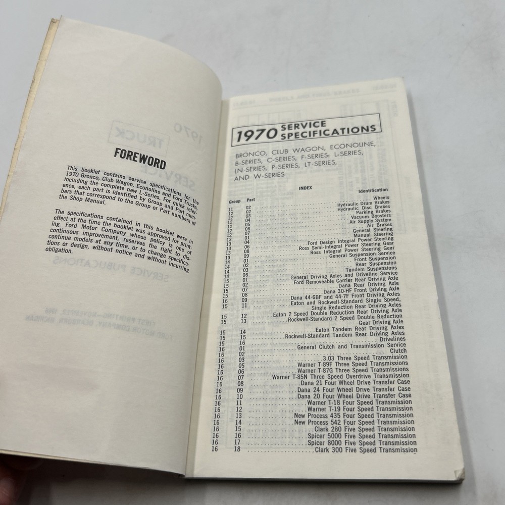 1970 Ford Truck Service Specification Book