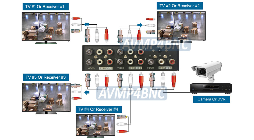 1 In 4 Out Video AV Splitter